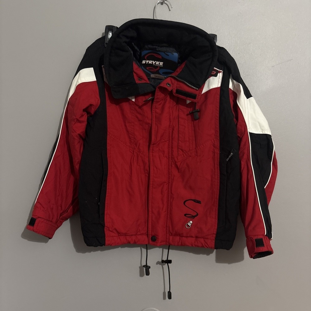 Stryke Spyder SZ 12 Kids Red Full Zip Ski Jacket Black/Red Hood -Snow-motorcycle